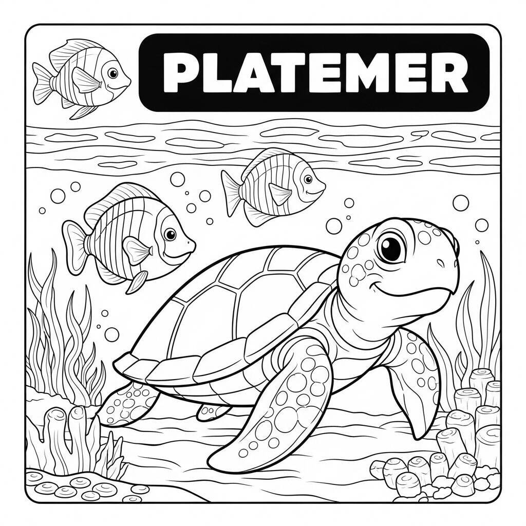 Desenho de Tartaruga com Amigos para Colorir