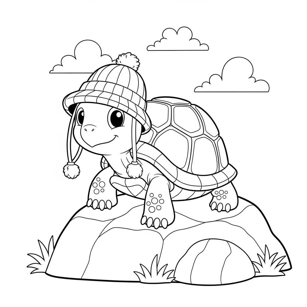 Desenho de Tartaruga com Chapéu para Colorir