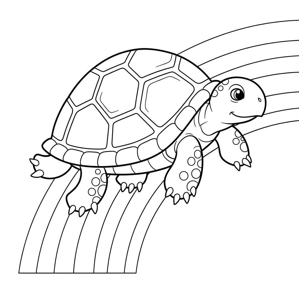 Desenho de Tartaruga e Arco-Íris para Colorir