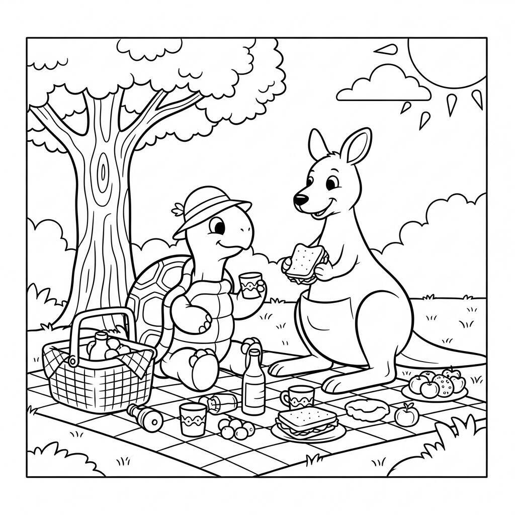 Desenho de Tartaruga e Canguru para Colorir