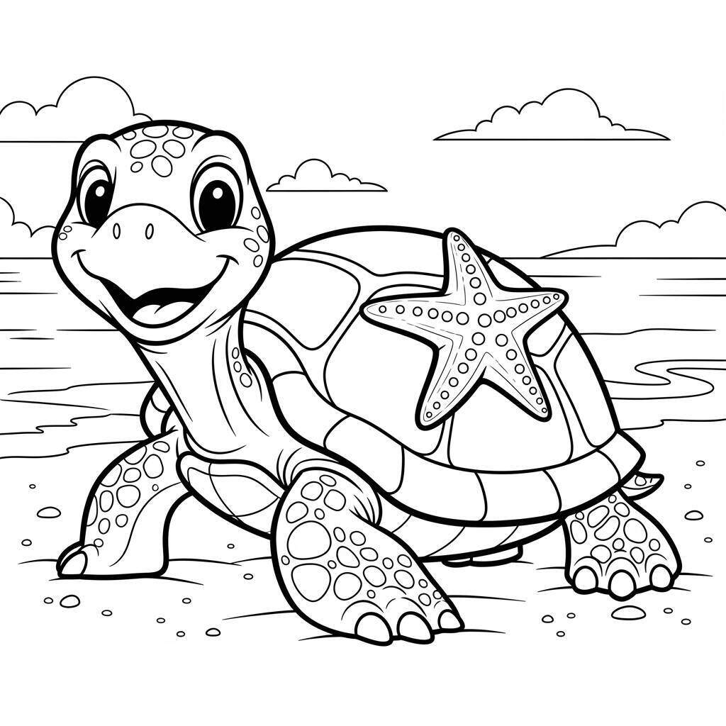 Desenho de Tartaruga e Estrela do Mar para Colorir