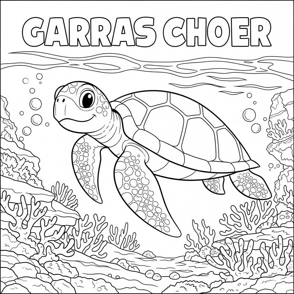 Desenho de Tartaruga e Oceano para Colorir
