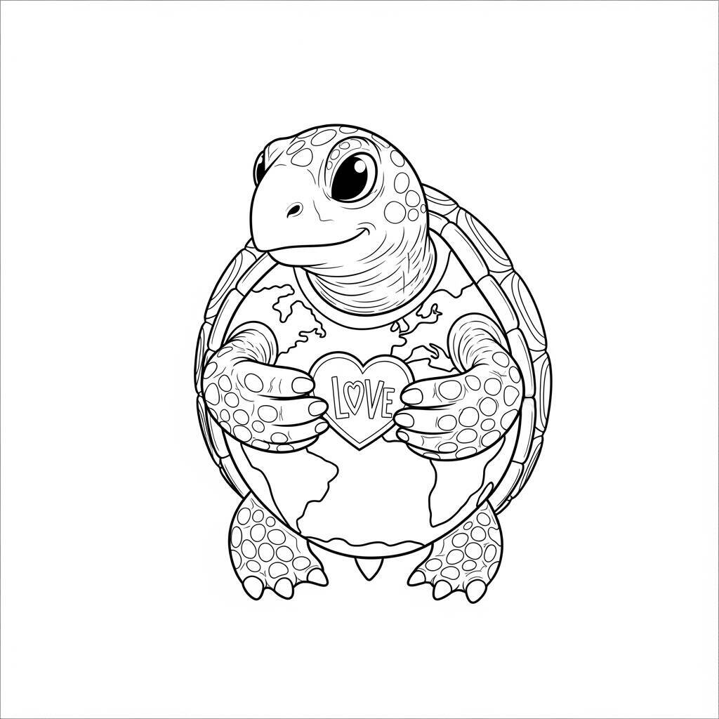 Desenho de Tartaruga e Planeta Terra para Colorir