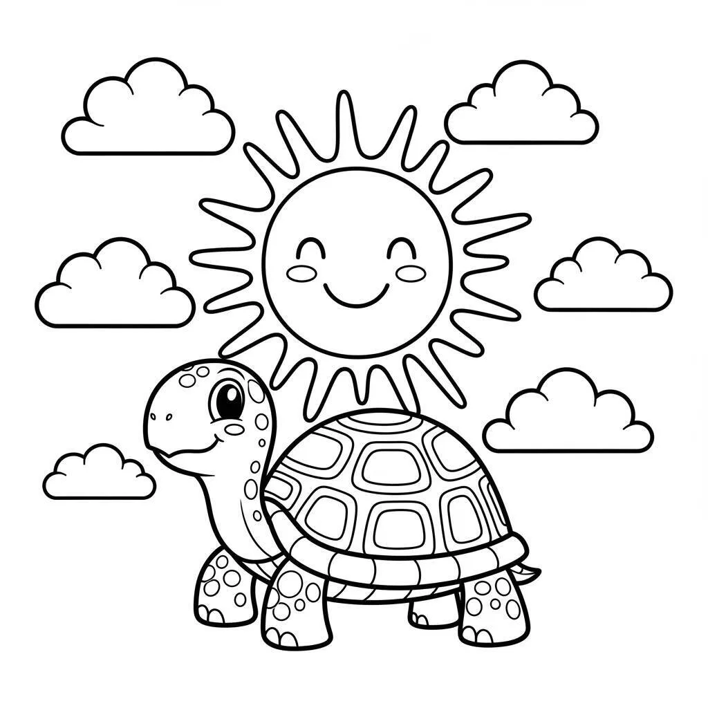 Desenho de Tartaruga e Sol para Colorir