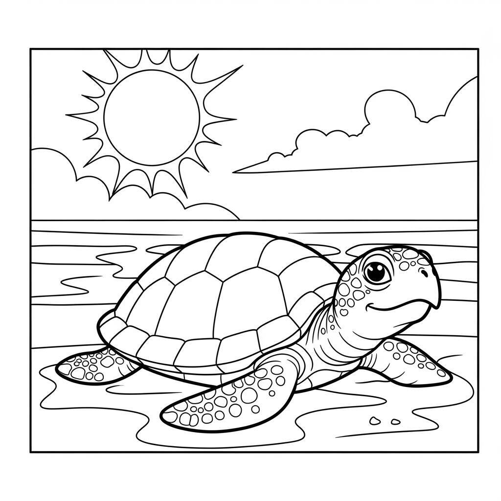 Desenho de Tartaruga em um Dia de Verão para Colorir