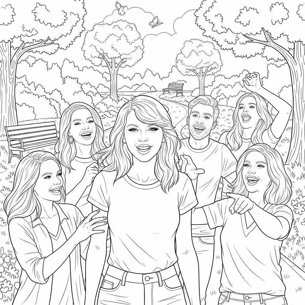 Desenho de Taylor Swift e Amigas para Colorir