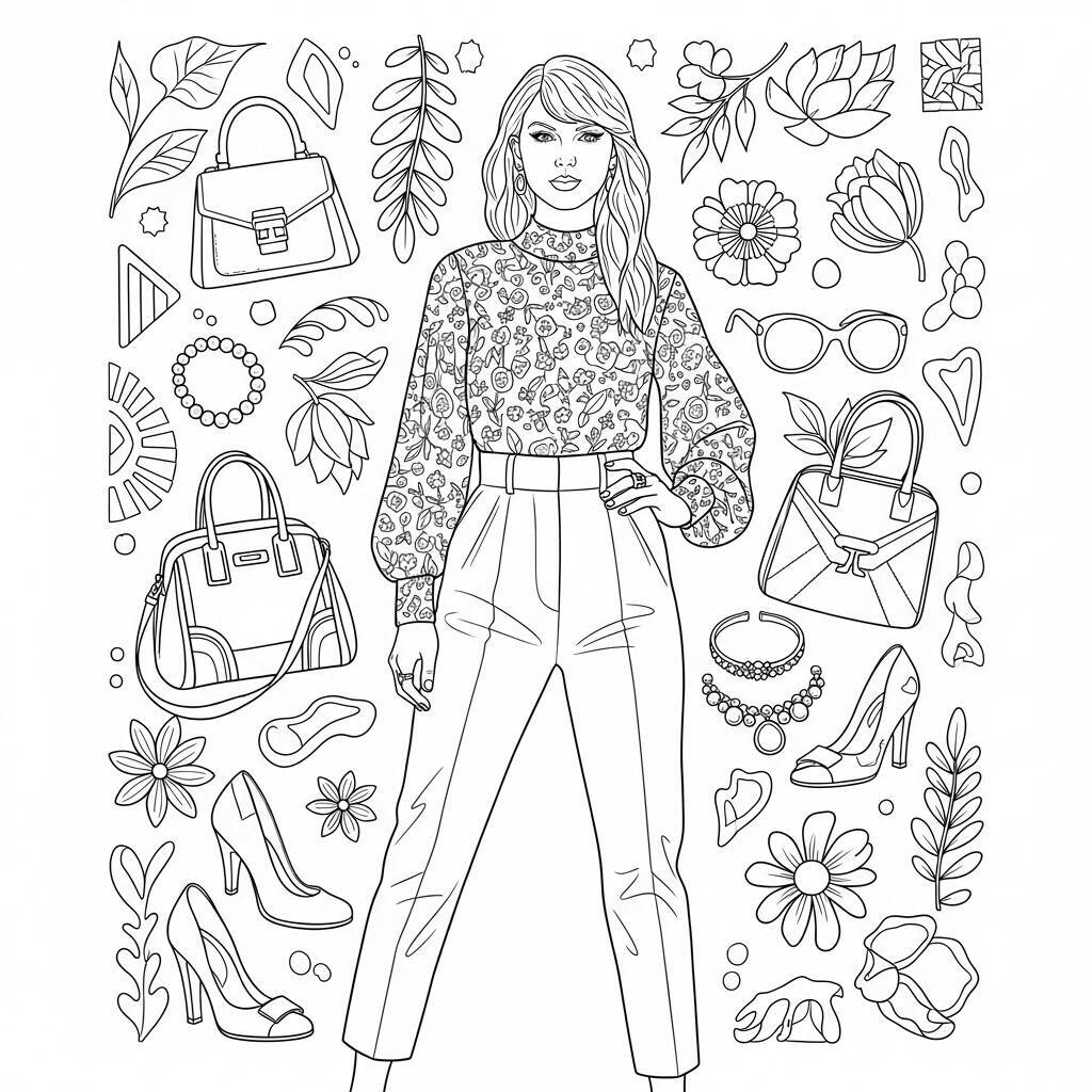 Desenho de Taylor Swift e Moda para Colorir