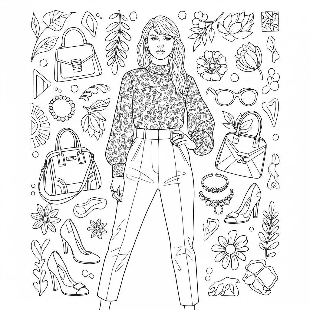 Desenho-de-Taylor-Swift-e-Moda-para-Colorir Coloriage Taylor Swift et la mode