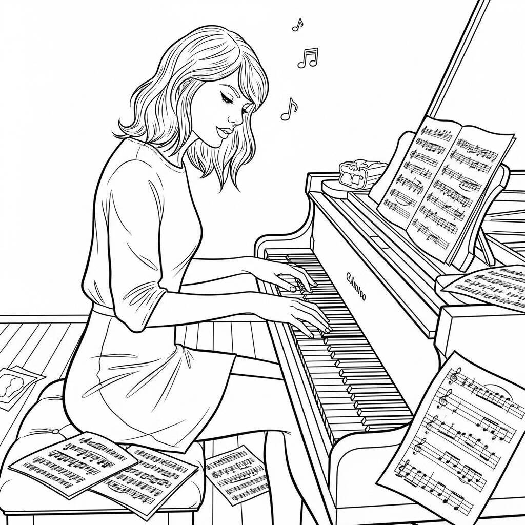 Desenho de Taylor Swift e Música para Colorir
