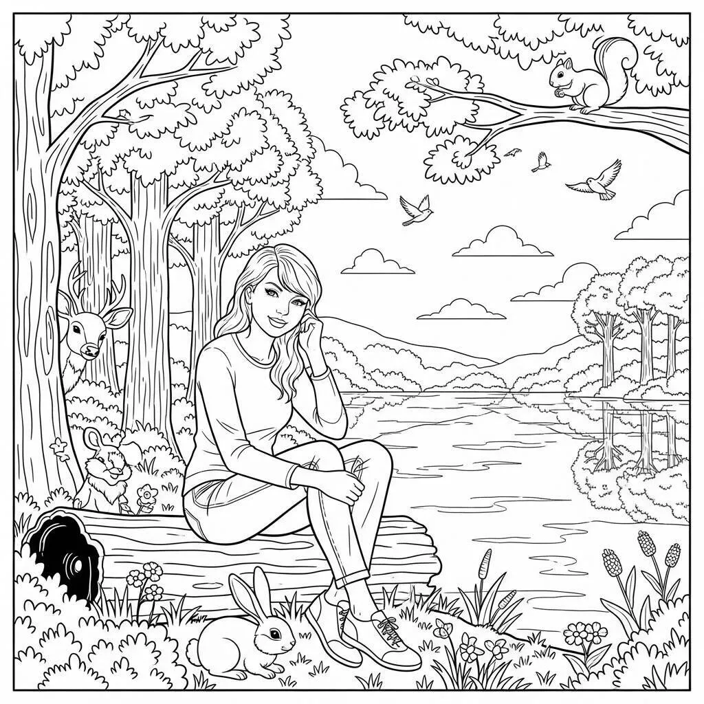 Desenho-de-Taylor-Swift-e-Natureza-para-Colorir Coloriage Taylor Swift et la nature