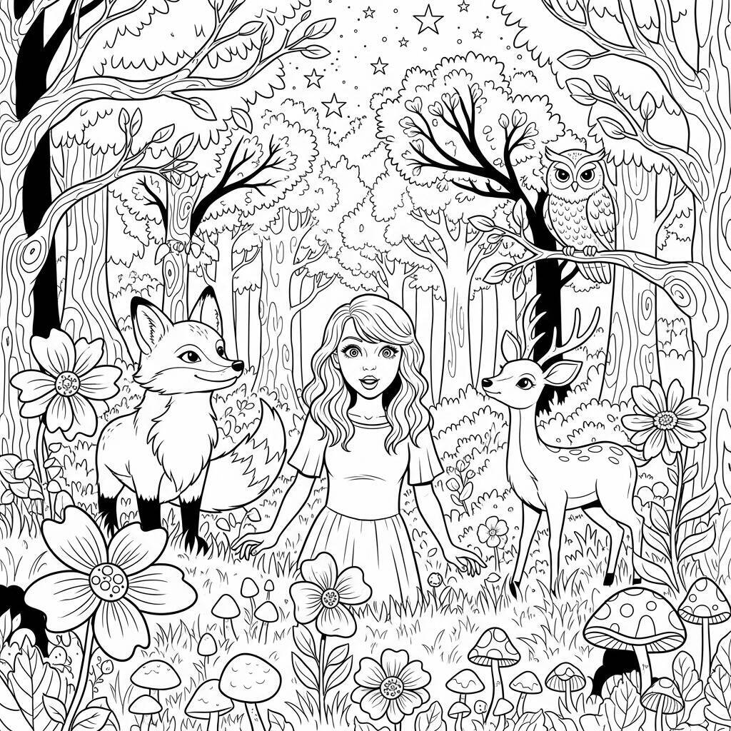 Desenho de Taylor Swift em Aventura para Colorir