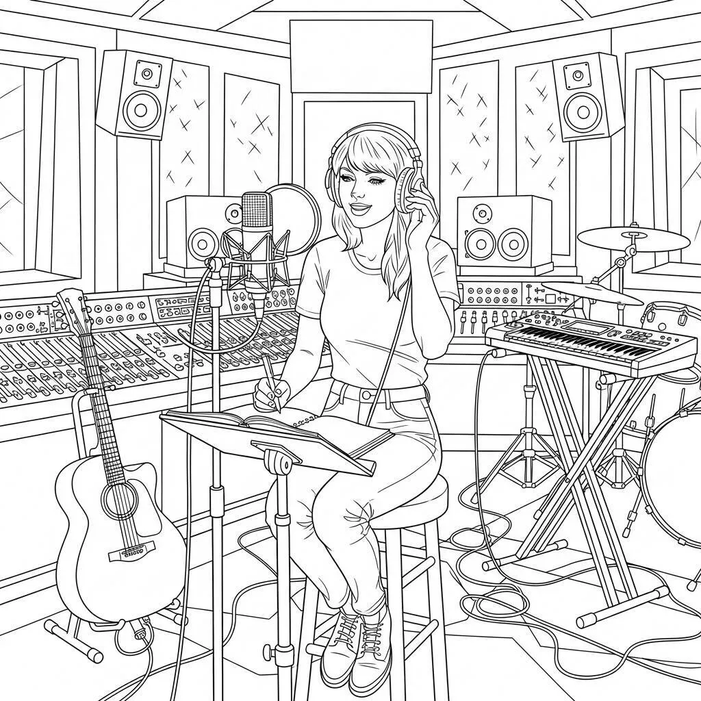 Desenho de Taylor Swift em Estúdio para Colorir