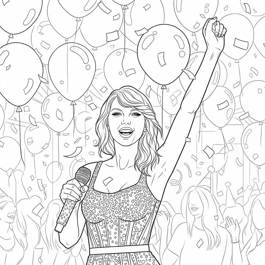 Desenho de Taylor Swift em Festa para Colorir