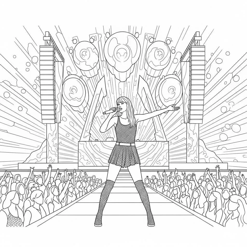 Desenho-de-Taylor-Swift-em-Festival-para-Colorir Coloriage Taylor Swift au Festival