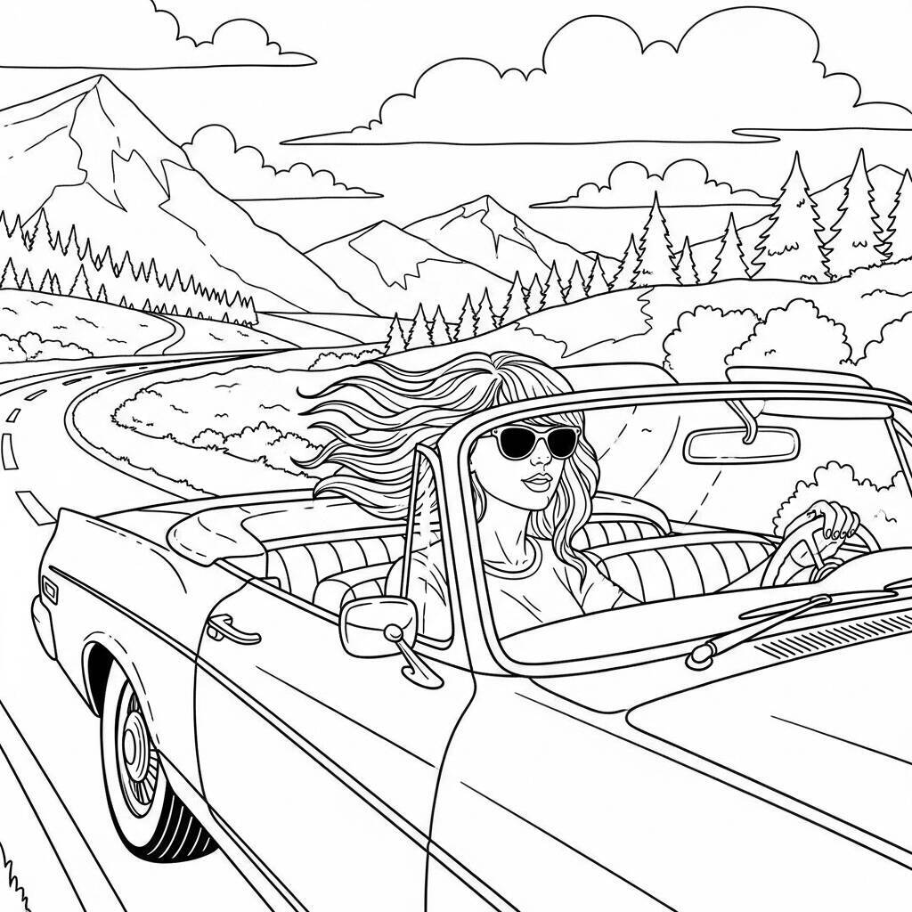 Desenho de Taylor Swift em Viagem para Colorir