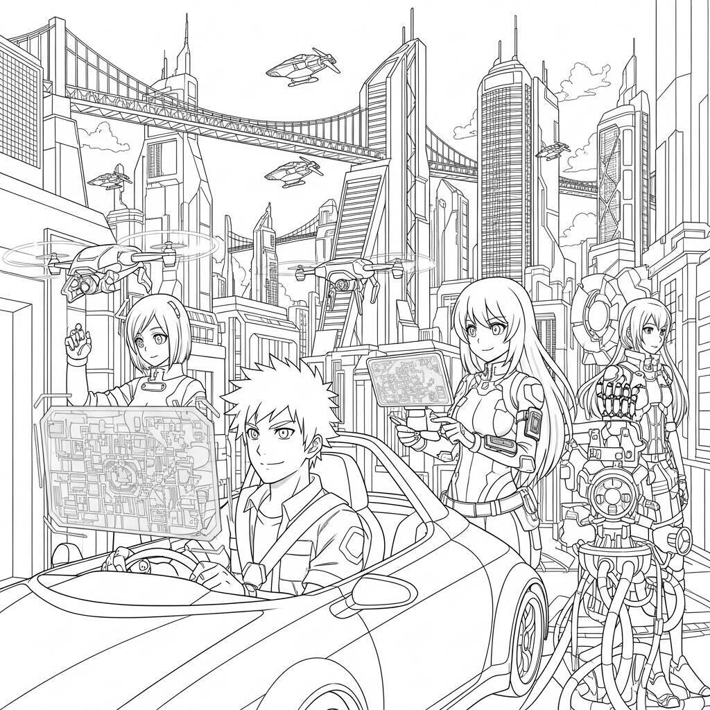 Desenho de Tecnologia Anime para Colorir