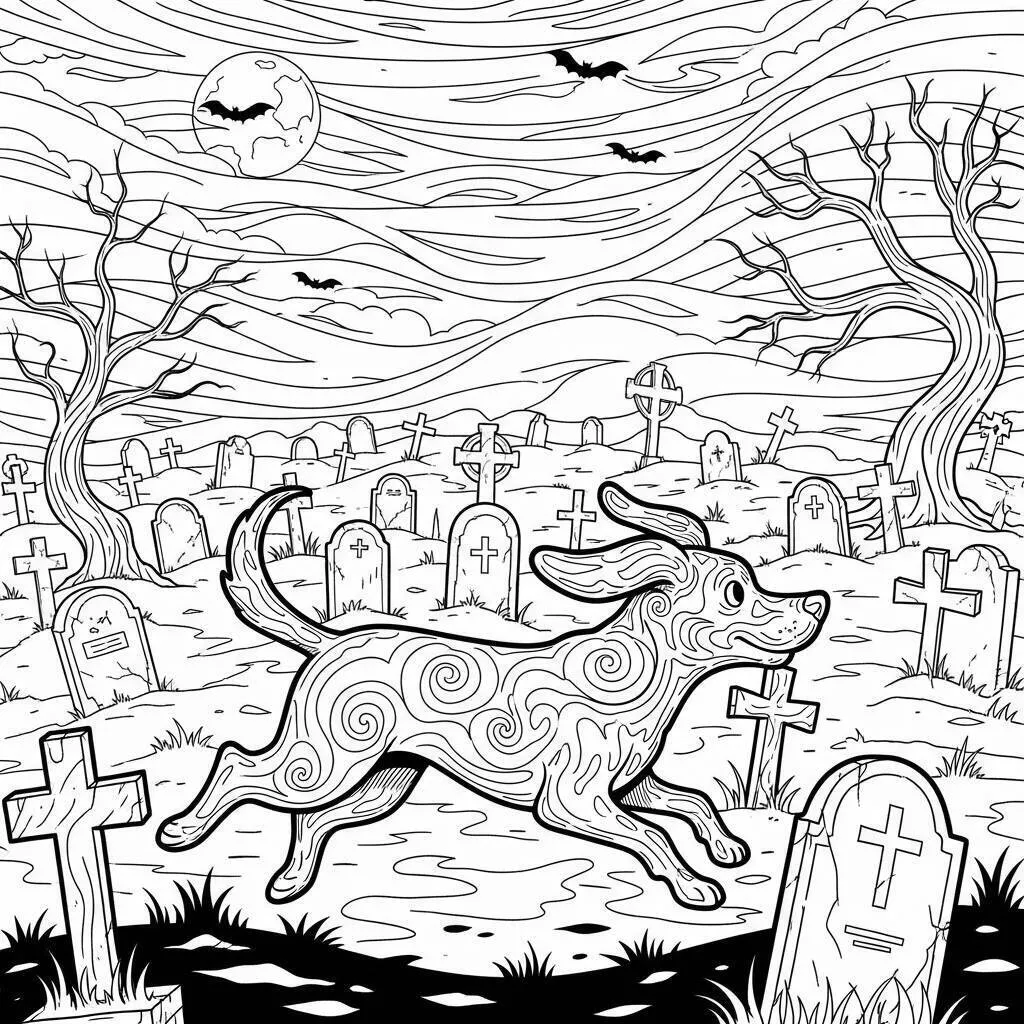 Desenho de Terror com Cão Fantasma para Colorir
