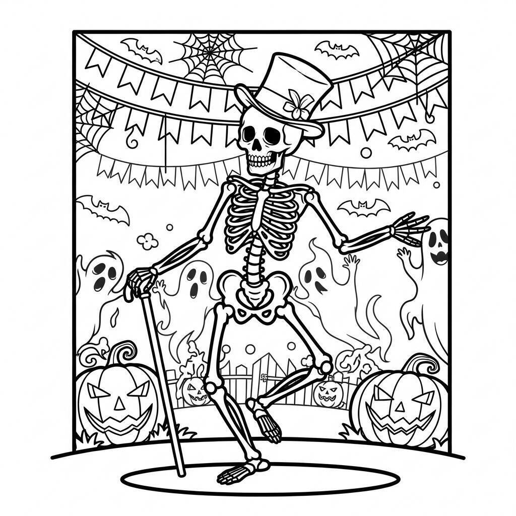 Kolorowanka ze szkieletem grozy