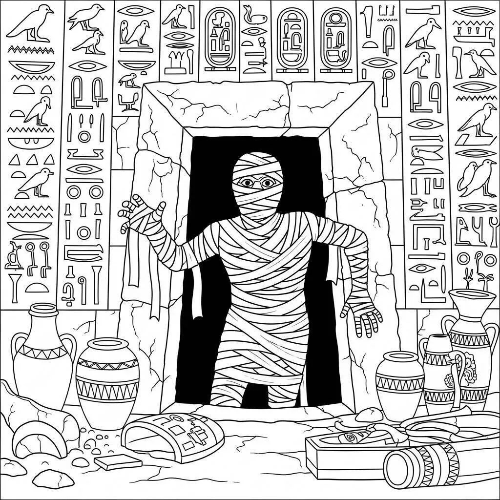 Desenho-de-Terror-com-Mumia-para-Colorir Desenho de Terror com Múmia para Colorir