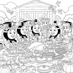 Desenho de Thomas e seus Amigos em um Dia de Ação de Graças para Colorir