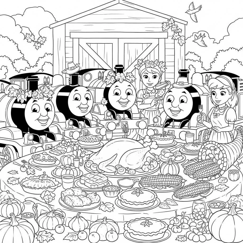 Desenho-de-Thomas-e-seus-Amigos-em-um-Dia-de-Acao-de-Gracas-para-Colorir Desenho de Thomas e seus Amigos em um Dia de Ação de Graças para Colorir