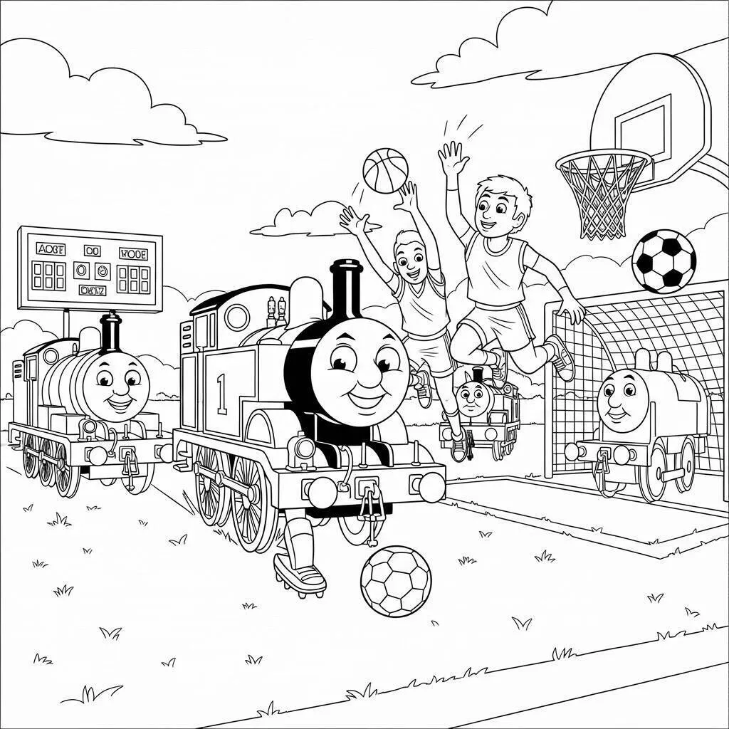 Desenho-de-Thomas-e-seus-Amigos-em-um-Dia-de-Esportes-para-Colorir Desenho de Thomas e seus Amigos em um Dia de Esportes para Colorir