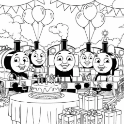 Desenho de Thomas e seus Amigos em um Dia de Festa para Colorir