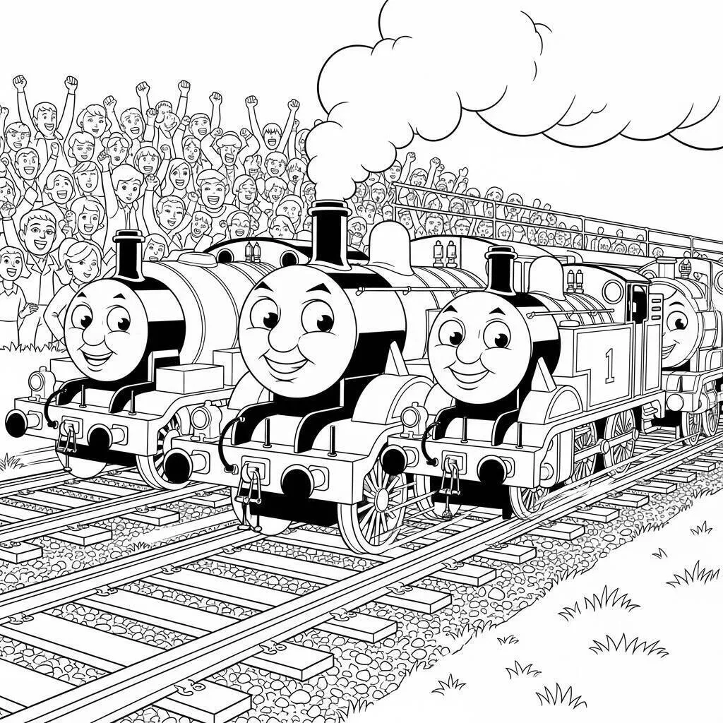 Desenho de Thomas e seus Amigos em uma Corrida para Colorir