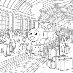 Desenho de Thomas e seus Amigos na Estação para Colorir