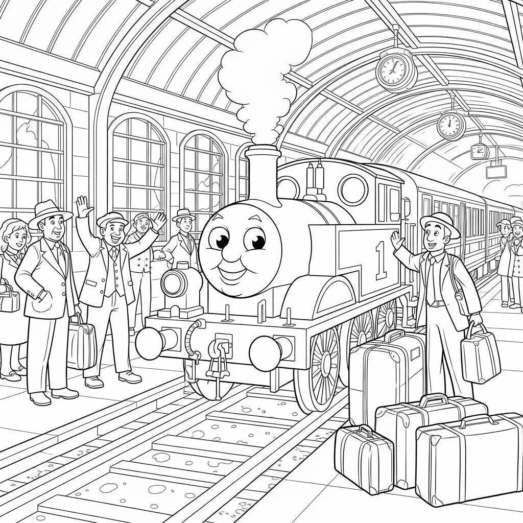 Desenho-de-Thomas-e-seus-Amigos-na-Estacao-para-Colorir Desenho de Thomas e seus Amigos na Estação para Colorir