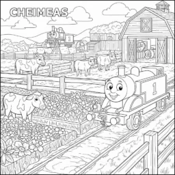 Desenho de Thomas e seus Amigos na Fazenda para Colorir