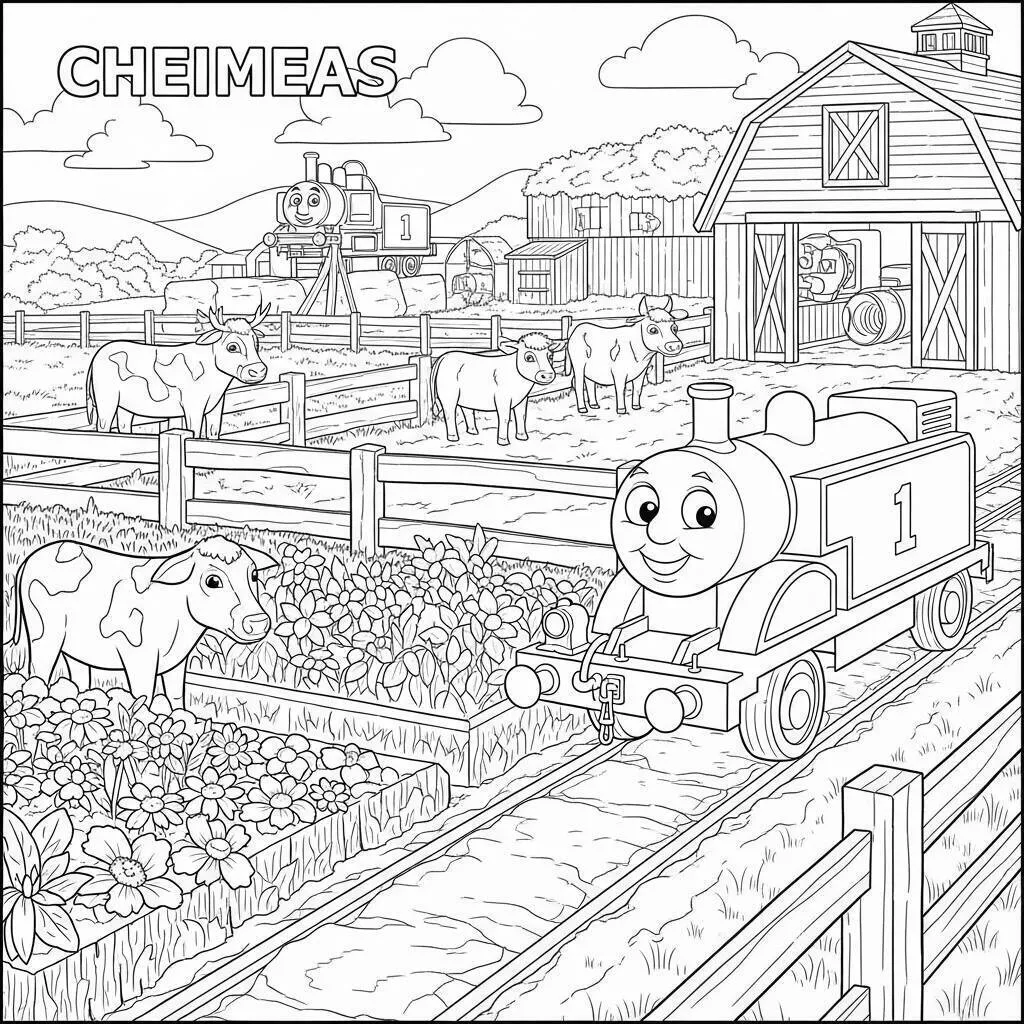 Desenho de Thomas e seus Amigos na Fazenda para Colorir