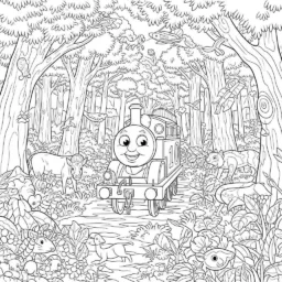 Thomas and his Friends in the Forest Coloring Page