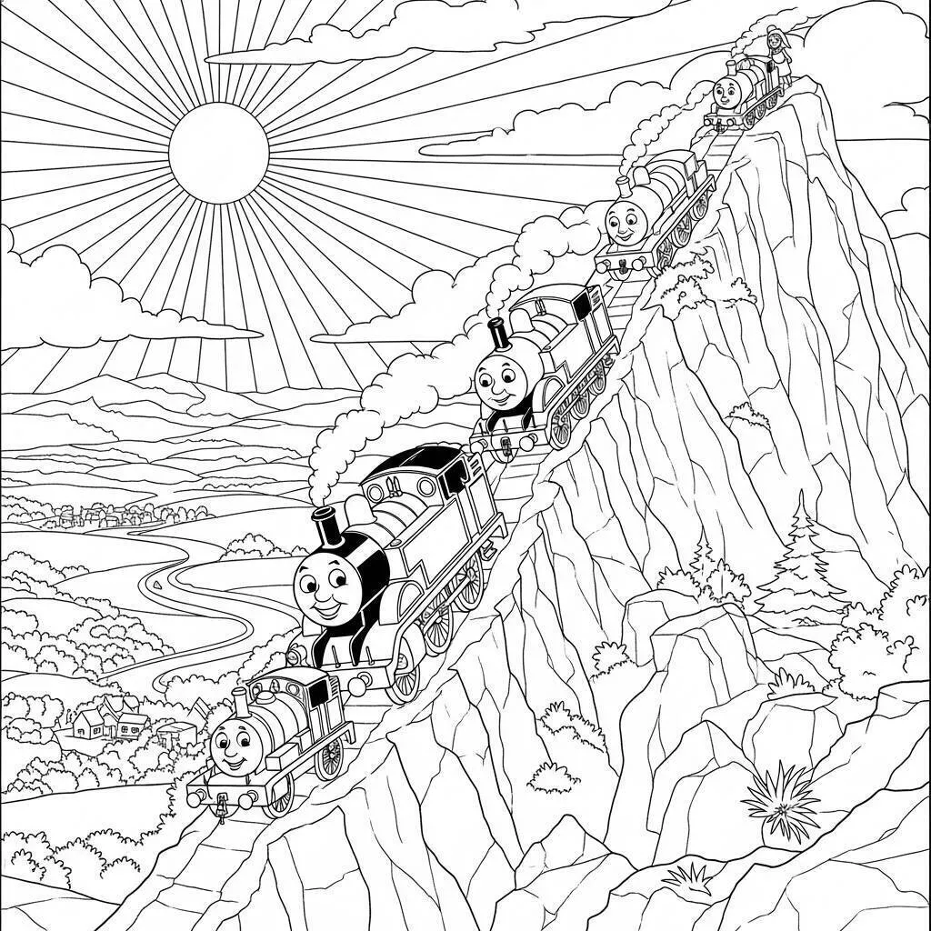 Desenho-de-Thomas-e-seus-Amigos-na-Montanha-para-Colorir Thomas and his Friends in the Mountain Coloring Page