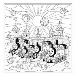 Desenho de Thomas e seus Amigos na Praia para Colorir