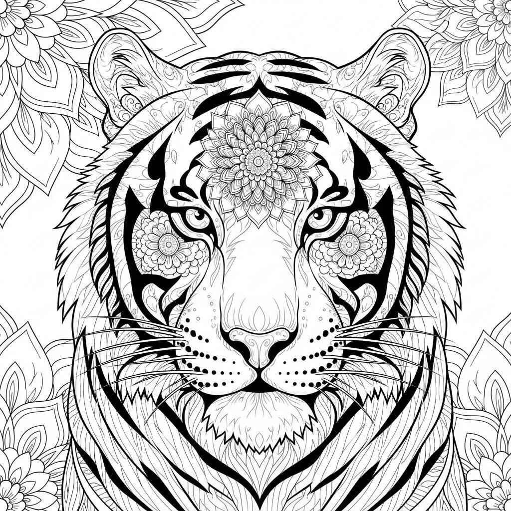 Desenho-de-Tigre-Adulto-para-Colorir Desenho de Tigre Adulto para Colorir