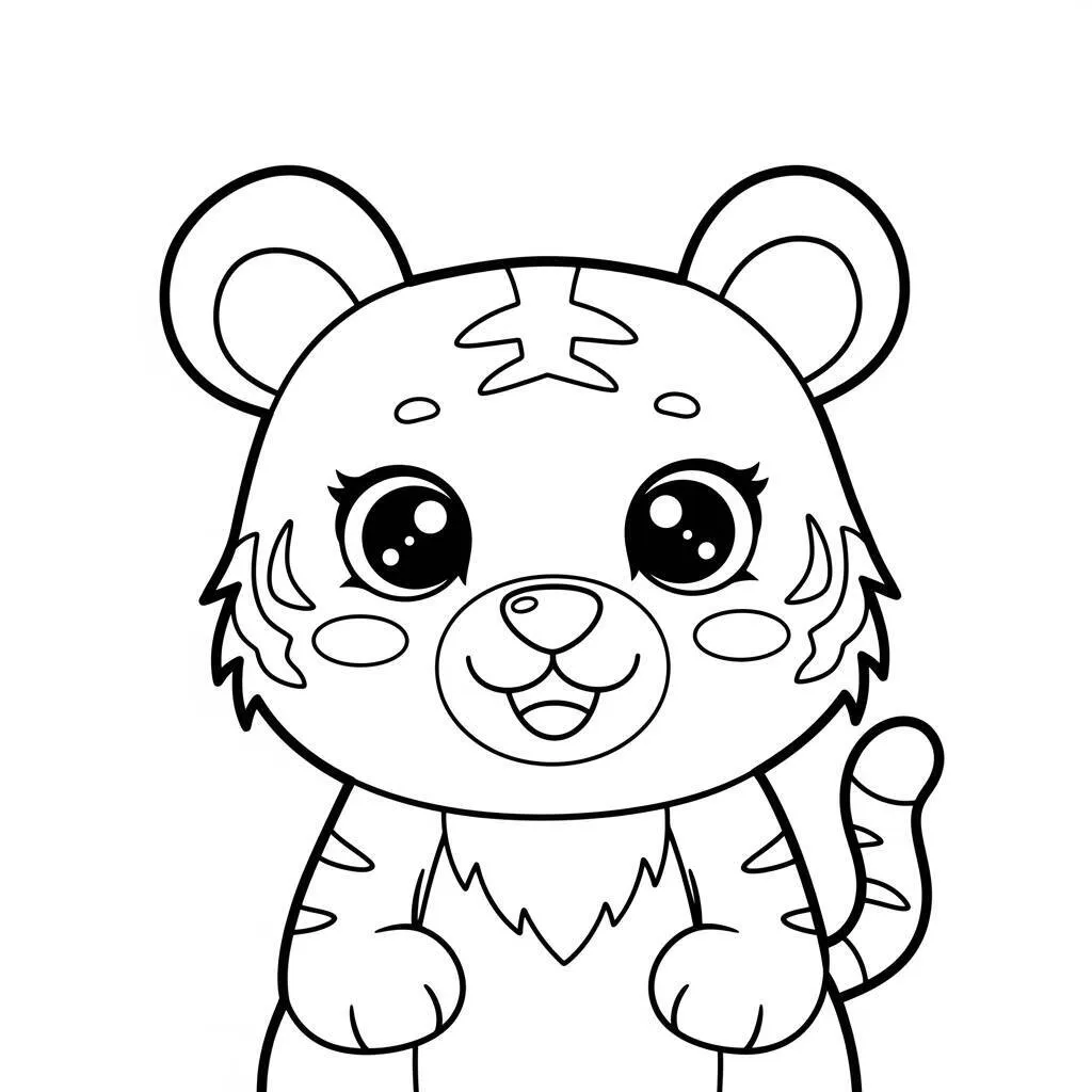 Desenho de Tigre Kawaii para Colorir