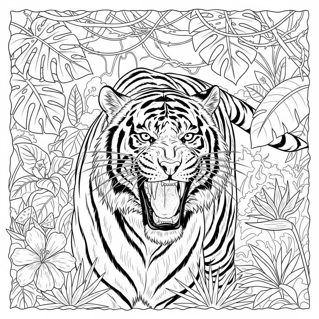 Desenho-de-Tigre-Realista-para-Colorir Desenho de Tigre Realista para Colorir