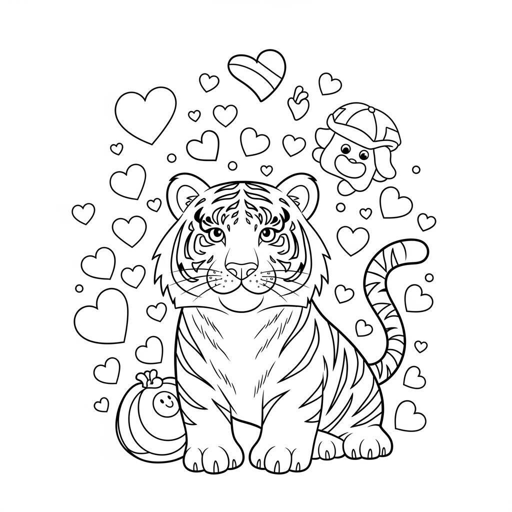Coloriage tigre avec coeur