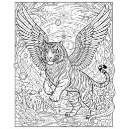 Tiger Coloring Page with Fantasy Elements