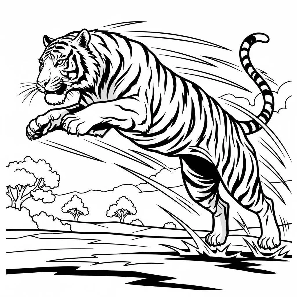 Desenho de Tigre em Ação para Colorir