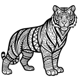 Tiger Coloring Page in Tribal Style