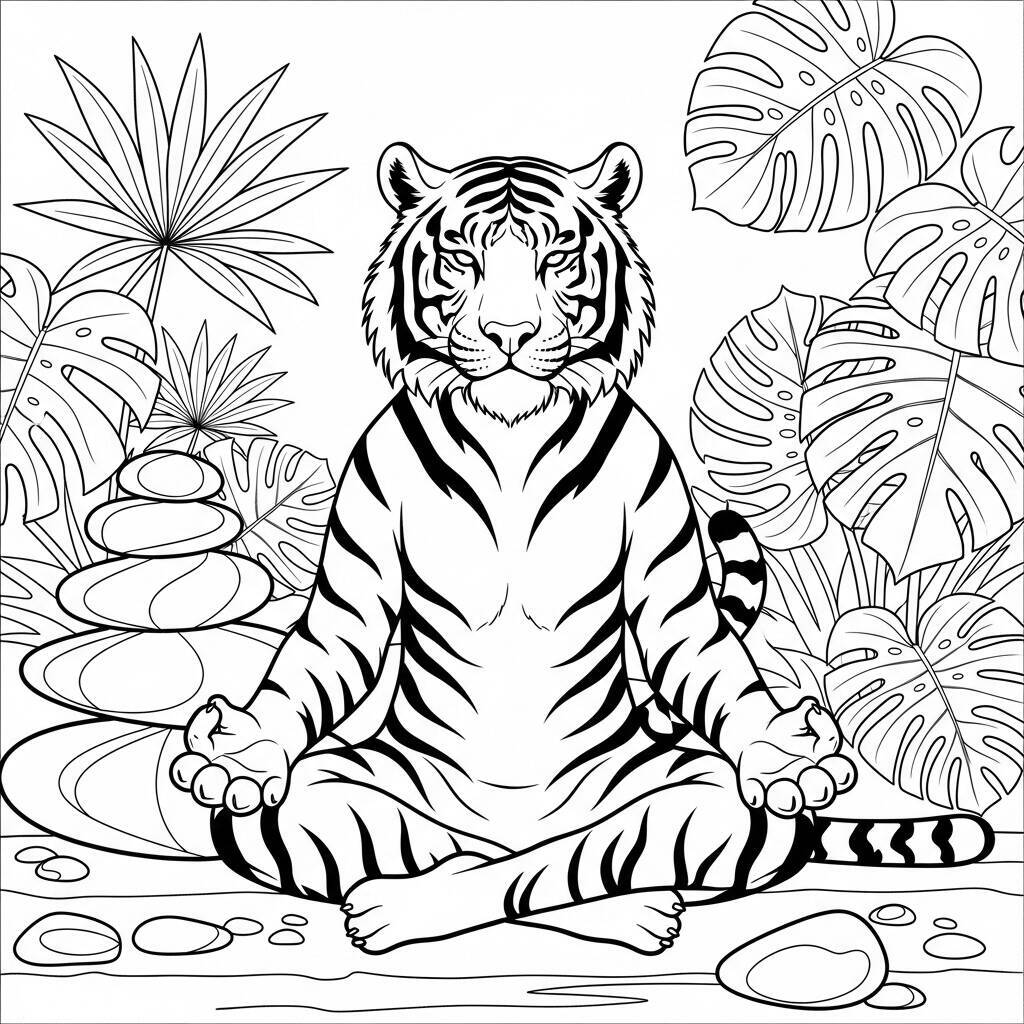 Coloriage Tigre dans des poses de yoga