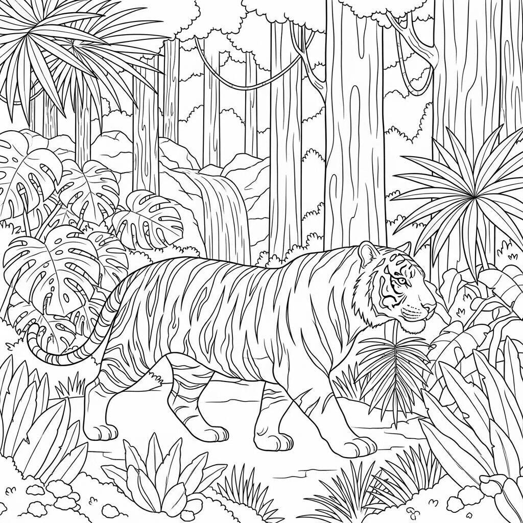 Coloriage Tigre dans la jungle