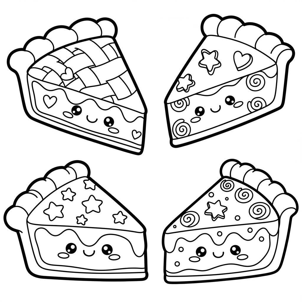 Desenho de Tortas Kawaii para Colorir