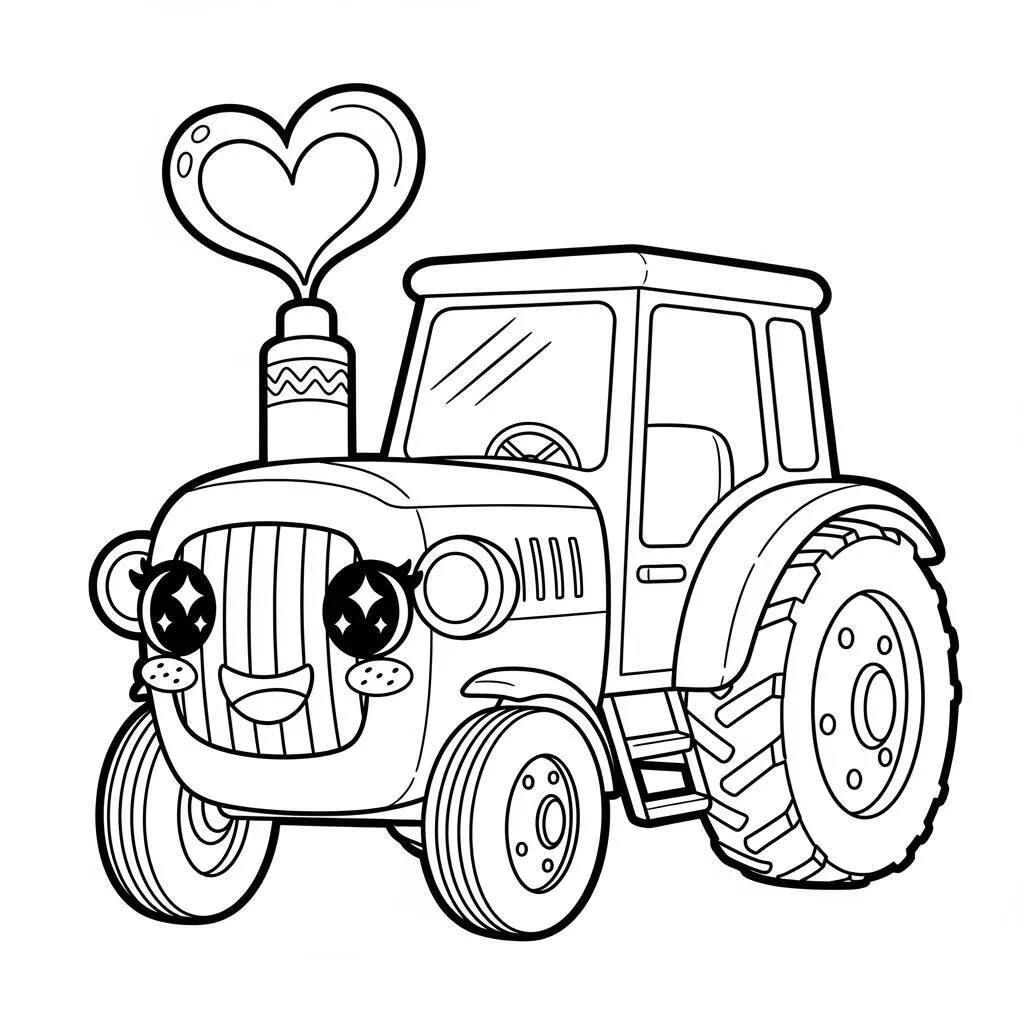 Desenho de Trator Kawaii para Colorir