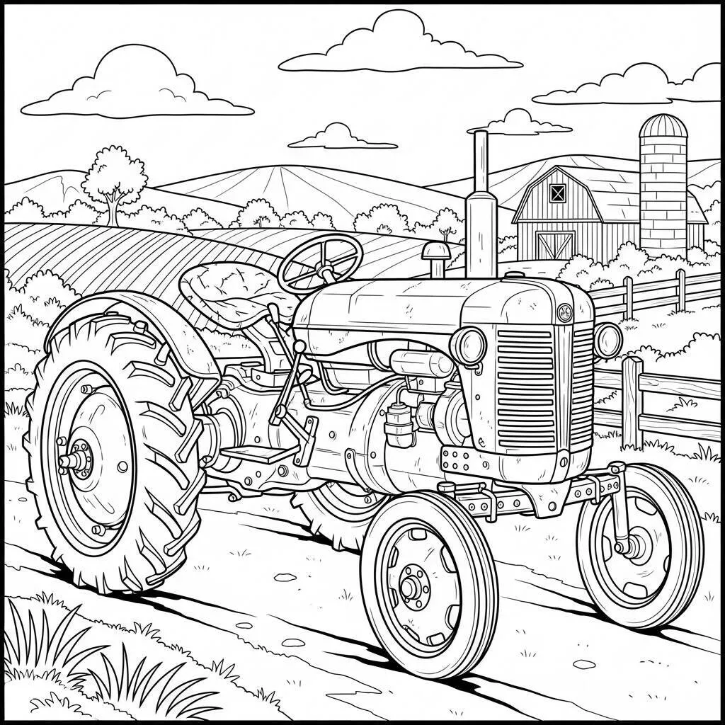 Desenho-de-Trator-Vintage-para-Colorir Coloriage de tracteur vintage