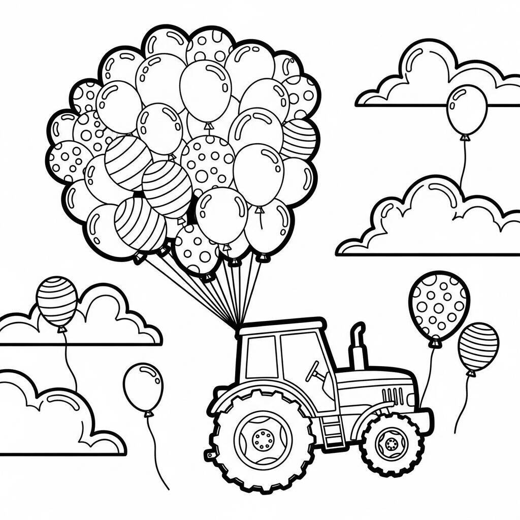 Coloriage Tracteur avec des ballons