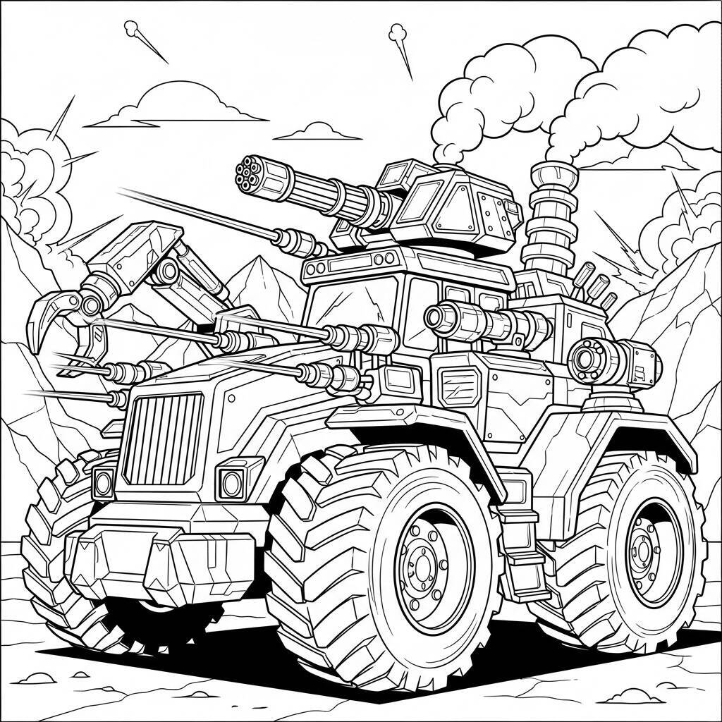 Coloriage de tracteur de combat