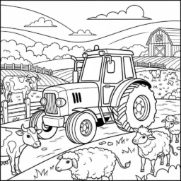 Coloriage Tracteur et Animaux de la Ferme